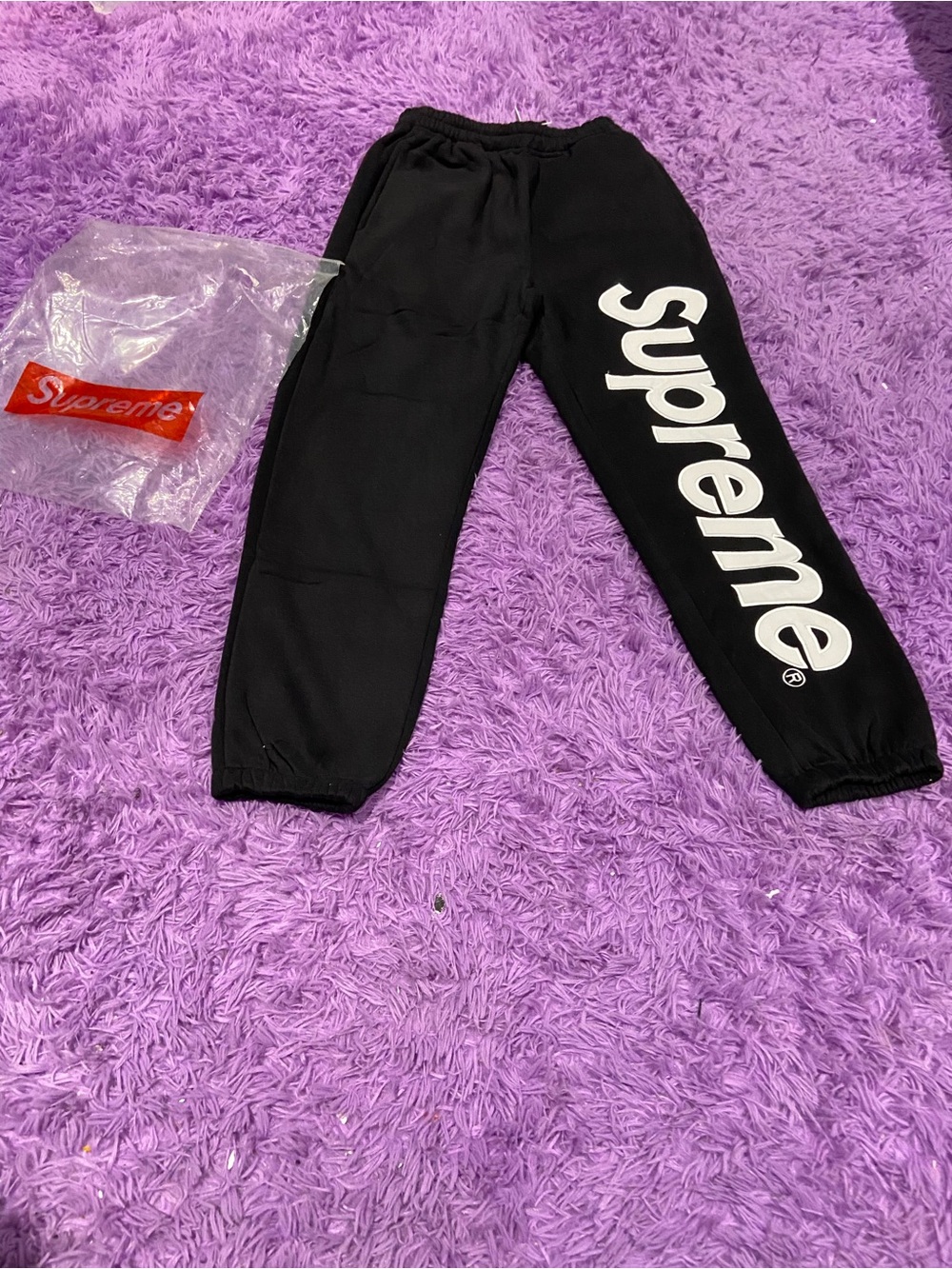 Supreme Kids Black Sweatpants with White Side Logo